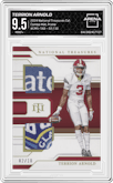 Terrion Arnold from the 2024 Panini National Treasures Collegiate set featuring a Prime parallel graded by Arena Club and given an overall grade of 9.5.