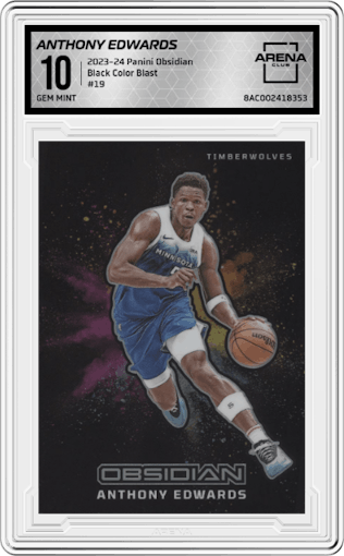 Anthony Edwards from the 2023-24 Panini Obsidian set graded by Arena Club and given an overall grade of 10.