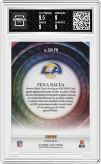 Puka Nacua from the 2023 Panini Select set graded by Arena Club and given an overall grade of 9.