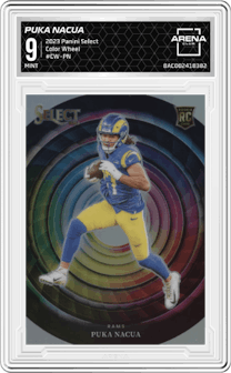 Puka Nacua from the 2023 Panini Select set graded by Arena Club and given an overall grade of 9.