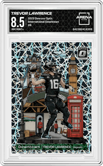 Trevor Lawrence from the 2023 Donruss Optic set graded by Arena Club and given an overall grade of 8.5.