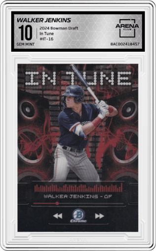 Walker Jenkins from the 2024 Bowman Draft set graded by Arena Club and given an overall grade of 10.