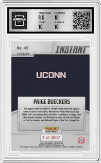 Paige Bueckers from the 2024 Panini Instant NIL set graded by Arena Club and given an overall grade of 10.