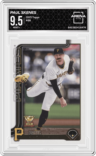 Paul Skenes from the 2025 Topps set graded by Arena Club and given an overall grade of 9.5.