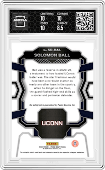 Solomon Ball  from the 2024 Panini Prizm Draft Picks set graded by Arena Club and given an overall grade of 9.