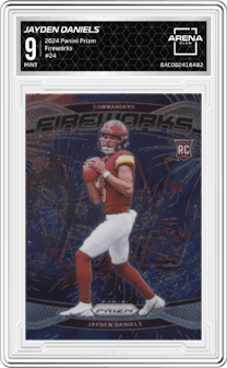 Jayden Daniels from the 2024 Panini Prizm set graded by Arena Club and given an overall grade of 9.
