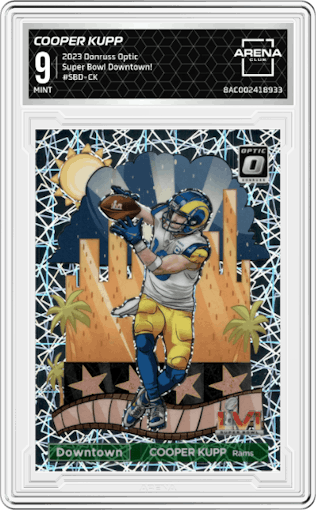 Cooper Kupp from the 2023 Donruss Optic set graded by Arena Club and given an overall grade of 9.