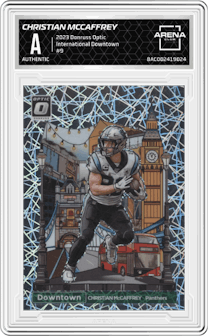 Christian McCaffrey from the 2023 Donruss Optic set graded by Arena Club and given an overall grade of 0.