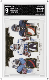 Derrick Henry/Ezekiel Elliott/Jordan Howard from the 2016 Panini Flawless set graded by Arena Club and given an overall grade of 9.