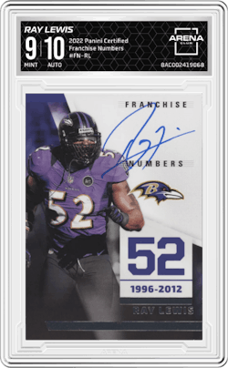 Ray Lewis from the 2022 Panini Certified set and given an overall grade of 9.