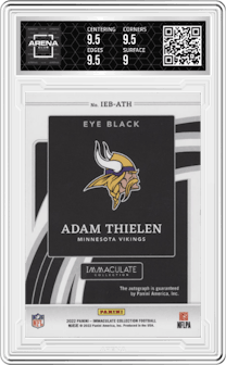 Adam Thielen from the 2022 Panini Immaculate Collection set featuring a Gold parallel graded by Arena Club and given an overall grade of 9.5.