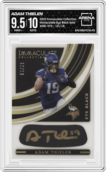 Adam Thielen from the 2022 Panini Immaculate Collection set featuring a Gold parallel graded by Arena Club and given an overall grade of 9.5.