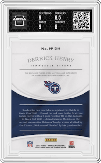 Derrick Henry from the 2017 Panini Immaculate Collection set graded by Arena Club and given an overall grade of 8.5.