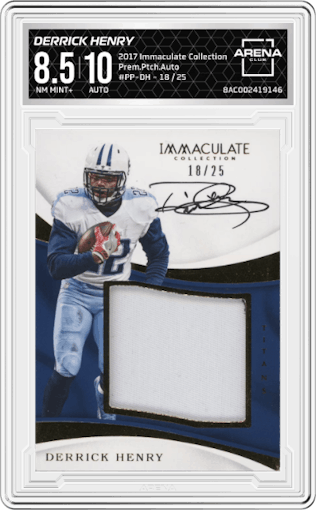 Derrick Henry from the 2017 Panini Immaculate Collection set graded by Arena Club and given an overall grade of 8.5.