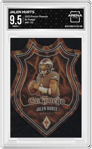 Jalen Hurts from the 2023 Panini Phoenix set graded by Arena Club and given an overall grade of 9.5.