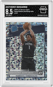 Anthony Edwards from the 2020-21 Panini Donruss Optic set featuring a Fast Break Holo parallel graded by Arena Club and given an overall grade of 8.5.