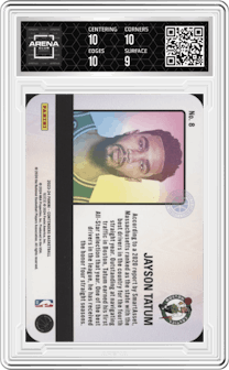Jayson Tatum from the 2023-24 Panini Contenders set graded by Arena Club and given an overall grade of 9.5.