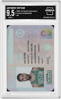 Jayson Tatum from the 2023-24 Panini Contenders set graded by Arena Club and given an overall grade of 9.5.
