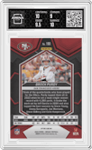 Brock Purdy from the 2024 Panini Mosaic set featuring a Honeycomb parallel graded by Arena Club and given an overall grade of 9.5.