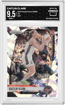Caitlin Clark from the 2024 Panini Prizm WNBA set featuring a Ice parallel graded by Arena Club and given an overall grade of 9.5.
