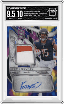 Rome Odunze from the 2024 Panini Spectra set featuring a Supernova parallel graded by Arena Club and given an overall grade of 9.5.