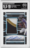 Rashod Bateman from the 2021 Panini National Treasures set featuring a Midnight parallel graded by Arena Club and given an overall grade of 9.5.