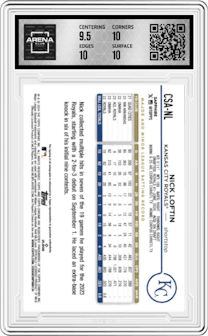Nick Loftin from the 2024 Topps Chrome Sapphire set graded by Arena Club and given an overall grade of 10.