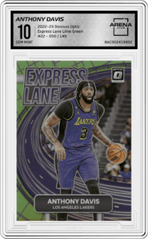 Anthony Davis from the 2022-23 Panini Donruss Optic  set featuring a Lime Green parallel graded by Arena Club and given an overall grade of 10.
