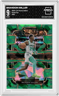 Brandon Miller from the 2023-24 Panini Select  set featuring a Green Ice parallel graded by Arena Club and given an overall grade of 9.