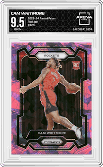 Cam Whitmore from the 2023-24 Panini Prizm set featuring a Pink Ice parallel graded by Arena Club and given an overall grade of 9.5.