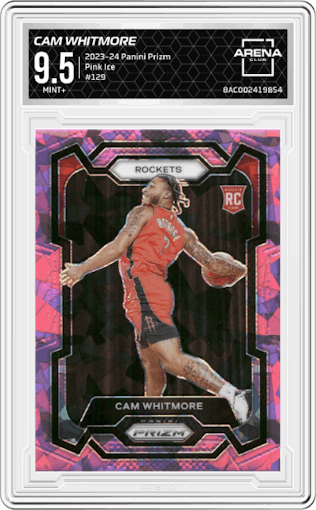 Cam Whitmore from the 2023-24 Panini Prizm set featuring a Pink Ice parallel graded by Arena Club and given an overall grade of 9.5.