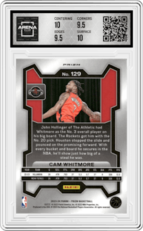 Cam Whitmore from the 2023-24 Panini Prizm set featuring a Green Prizm parallel graded by Arena Club and given an overall grade of 10.