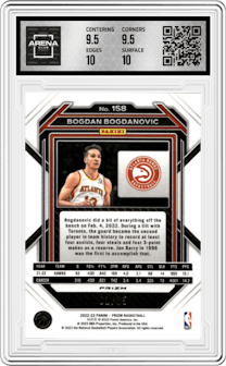 Bogdan Bogdanovic from the 2022-23 Panini Prizm  set featuring a Blue Shimmer parallel graded by Arena Club and given an overall grade of 10.