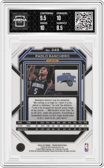 Paolo Banchero from the 2022-23 Panini Prizm  set graded by Arena Club and given an overall grade of 9.
