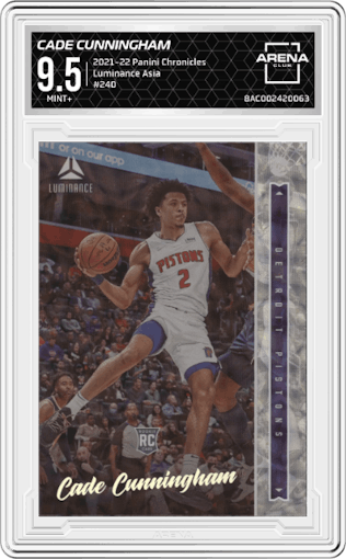 Cade Cunningham from the 2021-22 Panini Chronicles set featuring a Asia parallel graded by Arena Club and given an overall grade of 9.5.