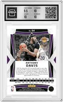 Anthony Davis  from the 2023-24 Panini Obsidian set featuring a Electric Etch Orange Flood parallel graded by Arena Club and given an overall grade of 10.