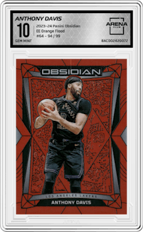 Anthony Davis  from the 2023-24 Panini Obsidian set featuring a Electric Etch Orange Flood parallel graded by Arena Club and given an overall grade of 10.