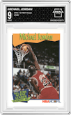 Michael Jordan from the 1991-92 NBA Hoops set graded by Arena Club and given an overall grade of 9.