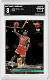 Michael Jordan from the 1992-93 Fleer Ultra set graded by Arena Club and given an overall grade of 8.