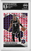 Tyrese Haliburton from the 2020-21 Panini Mosaic set featuring a Pink Camo parallel graded by Arena Club and given an overall grade of 9.5.