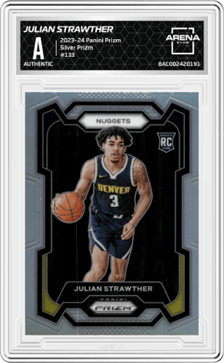 Julian Strawther from the 2023-24 Panini Prizm set featuring a Silver Prizm  parallel graded by Arena Club.