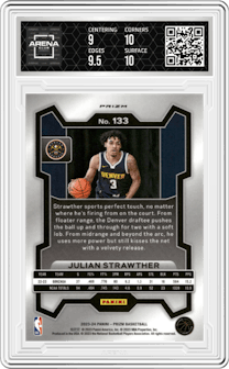 Julian Strawther from the 2023-24 Panini Prizm set featuring a Silver Prizm  parallel graded by Arena Club and given an overall grade of 9.5.
