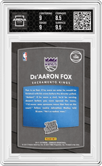 De'Aaron Fox from the 2017-18 Panini Donruss set graded by Arena Club and given an overall grade of 9.