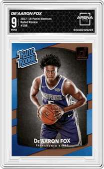De'Aaron Fox from the 2017-18 Panini Donruss set graded by Arena Club and given an overall grade of 9.