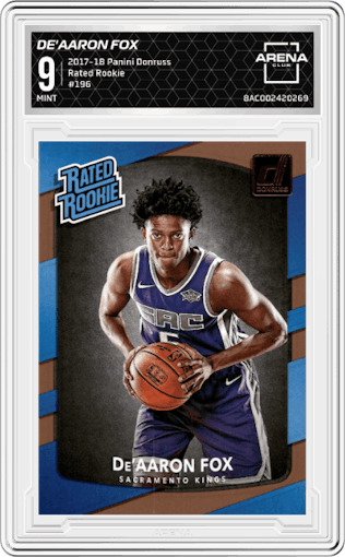 De'Aaron Fox from the 2017-18 Panini Donruss set graded by Arena Club and given an overall grade of 9.