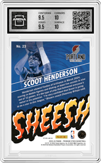 Scoot Henderson from the 2023-24 Panini Hoops Premium Stock set featuring a Premium parallel graded by Arena Club and given an overall grade of 10.