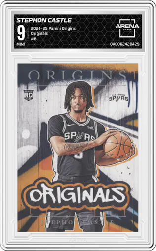 Stephon Castle from the 2024-25 Panini Origins set graded by Arena Club and given an overall grade of 9.