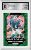 Keon Coleman from the 2024 Panini Prizm set featuring a Green Ice parallel graded by Arena Club and given an overall grade of 10.