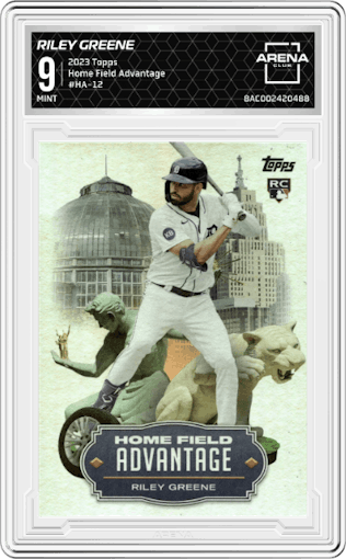 Riley Greene from the 2023 Topps Series 2 set graded by Arena Club and given an overall grade of 9.