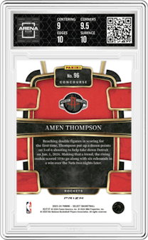 Amen Thompson from the 2023-24 Panini Select  set featuring a Silver Prizm parallel graded by Arena Club and given an overall grade of 9.5.